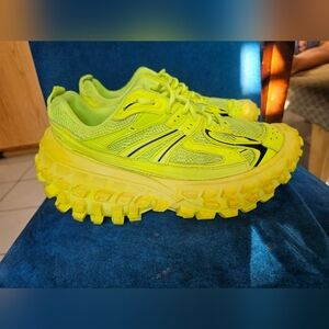 Balenciaga Defender Bouncer Distressed Neon Yellow Sneakers